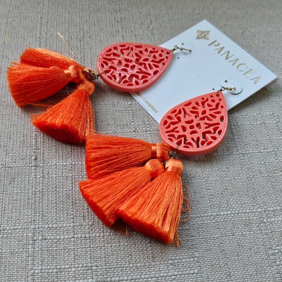 Panacea Girls Earrings Fashion Orange Tassel Long Drop Down Ear Jewelry New $32 - Picture 3 of 12